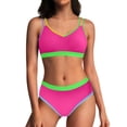 thumbnail image 1 of UTSJKR Womens High Waisted Bikini Sets Two Piece Double Straps Swimsuits Modest Color Block Bathing Suits Hot Pink S, 1 of 8