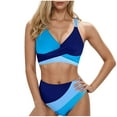 thumbnail image 1 of UTSJKR Womens High Wasited Bikini Sets Color Block Tummy Control 2 Piece Swimsuits Curvy Mesh Swim Skirt Blue M, 1 of 3