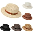 thumbnail image 1 of UTSJKR Womens Hollow Woven Short Brim Fedora Hat with Buckle Belt Trim for Summer Seaside Trip Farmers Market Walk Patio Brunch Packable Anti-UV Vacation Headwear White, 1 of 8