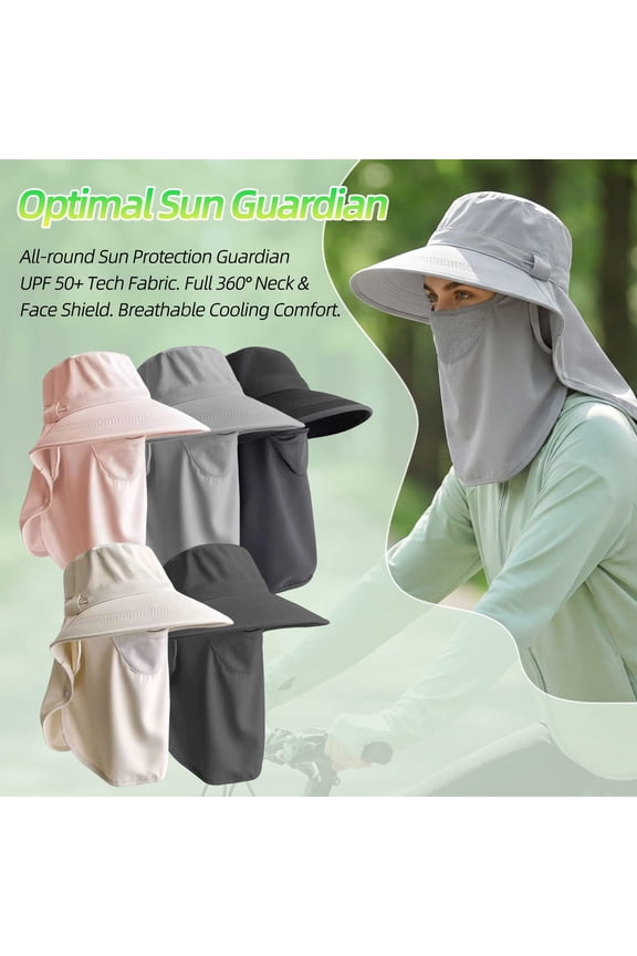 Womens Integrated Face Guard Sun Hat for Spring Trail Walk with Extended Brim for Lawn Workout Riverside Picnic Lightweight Ventilated Fit Anti-UV Daily Outdoor Headwear Gray