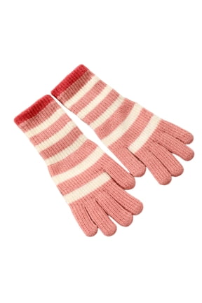 Womens Knit Gloves Winter Cold Weather Warm Striped Color Block Gloves Trendy Knitted Long Cuff Stretchy Typing Wear Pink