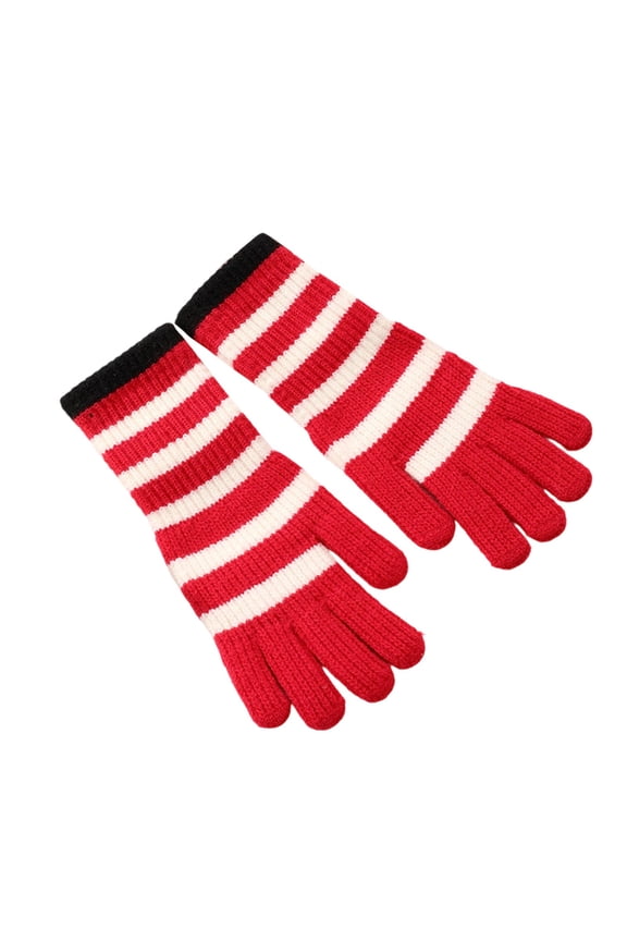 Womens Knit Gloves Winter Cold Weather Warm Striped Color Block Gloves Trendy Knitted Long Cuff Stretchy Typing Wear Red