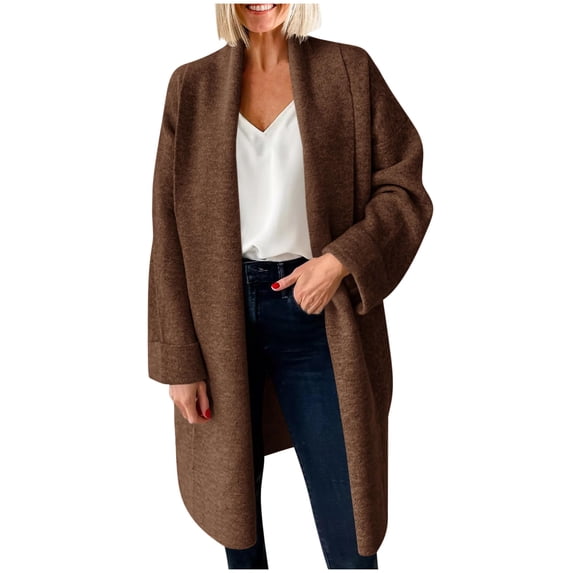 UTSJKR Womens Long Cardigan Sweaters Chunky Open Front Oversized Slouchy Knit Fall Trendy Coat Lapel Jackets Coffee L
