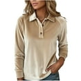 thumbnail image 1 of UTSJKR Womens Long Sleeve Trendy Shirts Business Work Casual V Neck Collared Tops Button Down Loose Fit Tees Shirts Khaki L, 1 of 7