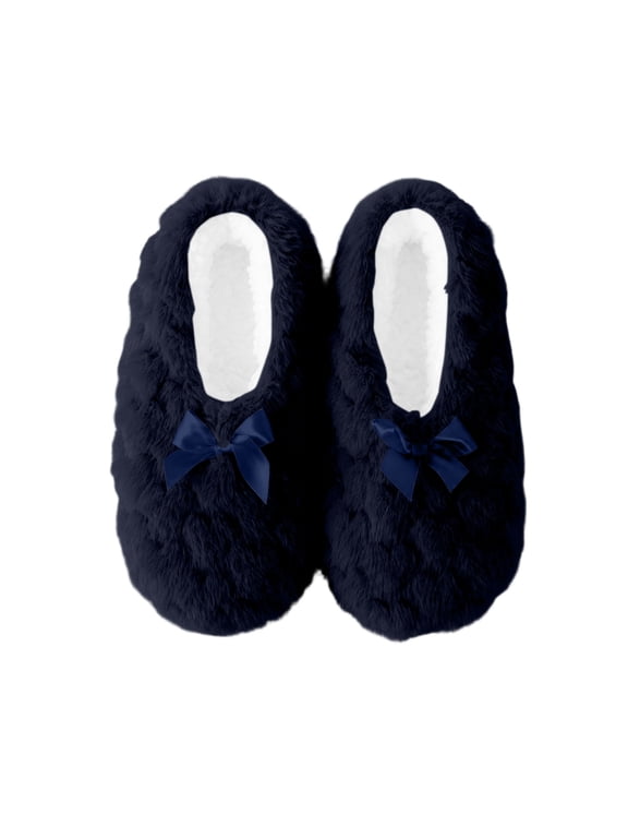 Womens Low Profile Soft Sole Indoor Floor Sock Shoes, Thick Warm Knit House Slipper Socks, Lightweight Non Slip Home Footwear for Winter, 1 Pair