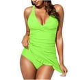 thumbnail image 1 of UTSJKR Womens One Piece Push up Swimdress Swimsuits Wrap V Neck Tummy Control Bathing Suits Flounce Swim Dress Swimwear Army Green XL, 1 of 9