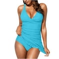 thumbnail image 1 of UTSJKR Womens One Piece Push up Swimdress Swimsuits Wrap V Neck Tummy Control Bathing Suits Flounce Swim Dress Swimwear Blue L, 1 of 9
