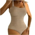 thumbnail image 1 of UTSJKR Womens One Piece Swimsuits 2025 Slimming High Cut Swimwear Textured 1 Piece Adjustable Spaghetti Straps Bathing Suits Khaki S, 1 of 7