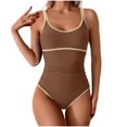thumbnail image 1 of UTSJKR Womens One Piece Swimsuits Fashion Tummy Control Cutout High Waisted Bathing Suit One Shoulder Color Block Swimsuit Beige M, 1 of 8