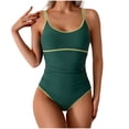 thumbnail image 1 of UTSJKR Womens One Piece Swimsuits Fashion Tummy Control Cutout High Waisted Bathing Suit One Shoulder Color Block Swimsuit Green L, 1 of 7