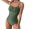thumbnail image 1 of UTSJKR Womens One Piece Swimsuits Tummy Control Ruched Square Neck Adjustable Straps Bathing Suits Slimming Modest Swimwear Army Green L, 1 of 4