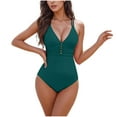 thumbnail image 1 of UTSJKR Womens One Piece Swimsuits V Neck Bathing Suit Tummy Control Double Straps Adjustable Crisscross Back Monokini Green XL, 1 of 4
