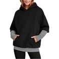 thumbnail image 1 of UTSJKR Womens Oversized Fake Two Piece Hoodies Fleece Sweatshirts Spring Fashion Pullover Sweaters Winter Clothes Black S, 1 of 9