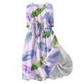 thumbnail image 1 of UTSJKR Womens Plus Size Maxi Dress Tie Waist Pleated Loose Fit Flowy Casual Dress 3/4 Sleeve Sundress 2024 Fashion Floral Print Button Up Lapel Neck Dress Purple L, 1 of 5