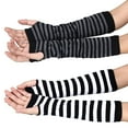 thumbnail image 1 of UTSJKR Womens Punk Gothic Long Arm Warmers Striped Fingerless Gloves Winter Knitted Stretchy Mittens Thumb Hole Wrist Warmer Gray, 1 of 8