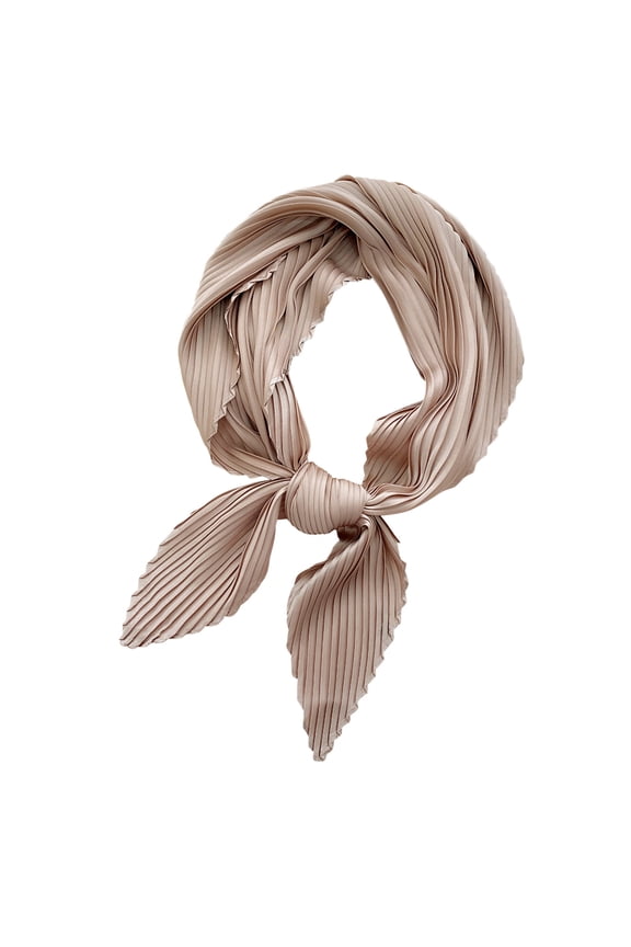 Womens Silk Like Square Scarf Neckerchief Solid Pleated Headwear Rhombus Head Scarf Neckerchief Square Bandana Coffee