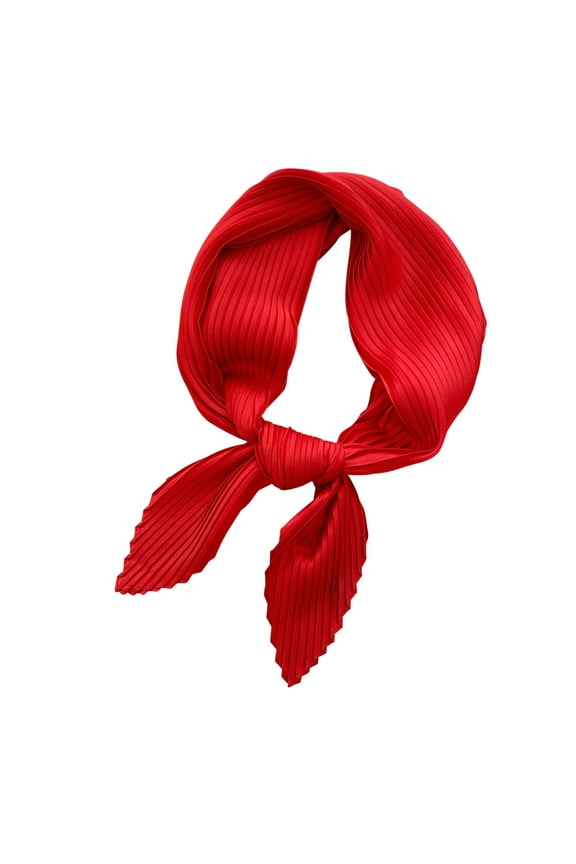 Womens Silk Like Square Scarf Neckerchief Solid Pleated Headwear Rhombus Head Scarf Neckerchief Square Bandana Red