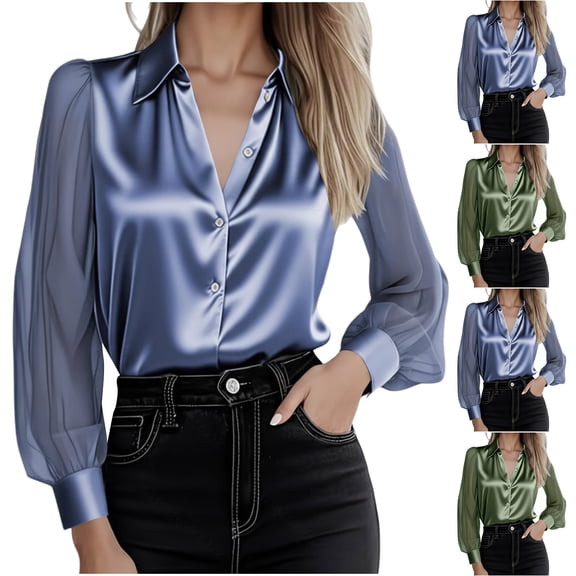 UTSJKR Womens Soft Satin Silk Leopard Button Down Shirts for Women Silky Long Sleeve Work Shirt Dress Blouses Tops Green XXL