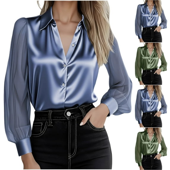 UTSJKR Womens Soft Satin Silk Leopard Button Down Shirts for Women Silky Long Sleeve Work Shirt Dress Blouses Tops Green XXL