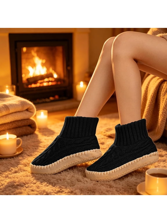 Womens Soft Sole Cotton Floor Slipper Socks, Fuzzy Lined Maternity House Socks, Thick Non Slip Warm Sock Shoes for Indoor Home Activities, 1 Pair