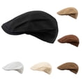 thumbnail image 1 of UTSJKR Womens Solid Linen Beret Hat Retro Newsboy Ivy Cap Cabbie Flat Cap Unisex Fashion Classic Ivy Newsboy Hat Black, 1 of 9