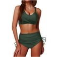 thumbnail image 1 of UTSJKR Womens String Bikini Sets High Waisted Ruched Two Piece Swimsuits Tummy Control Crisscross Tie Back Bathing Suit Army Green L, 1 of 5