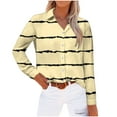 thumbnail image 1 of UTSJKR Womens Stylish Button Down Shirts Striped Print Lapel Neck Blouses Casual Loose Fit Flowy Vacation Basic Tops Long Sleeve Tunic Tops 2024 Fashion Yellow S, 1 of 4