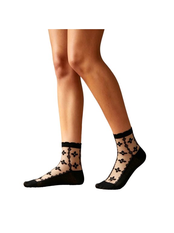 Womens Summer Lace Diamond Pattern Socks, Solid Color Breathable Thin Mid Calf Socks for Casual Fashion Outfits, 1 Pair