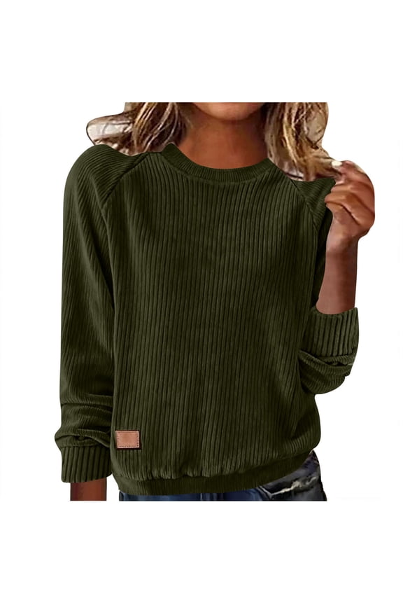 Womens Sweaters 2026 Spring Long Sleeve Lightweight Crewneck Sweater Soft Basic Ribbed Knit Loose Pullover Tops Jumpers Army Green XXL