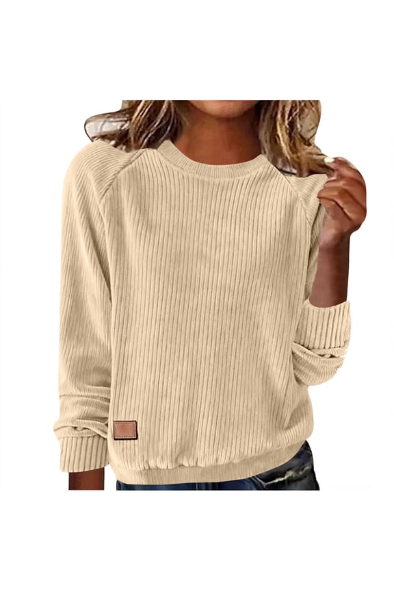 Womens Sweaters 2026 Spring Long Sleeve Lightweight Crewneck Sweater Soft Basic Ribbed Knit Loose Pullover Tops Jumpers Beige L