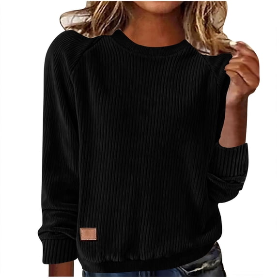 UTSJKR Womens Sweaters 2026 Spring Long Sleeve Lightweight Crewneck Sweater Soft Basic Ribbed Knit Loose Pullover Tops Jumpers Black XL