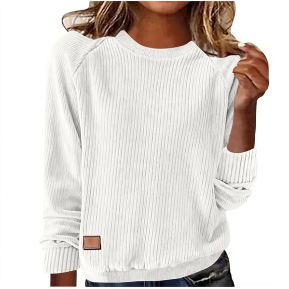 UTSJKR Womens Sweaters 2026 Spring Long Sleeve Lightweight Crewneck Sweater Soft Basic Ribbed Knit Loose Pullover Tops Jumpers White M
