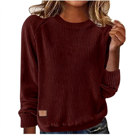 UTSJKR Womens Sweaters 2026 Spring Long Sleeve Lightweight Crewneck Sweater Soft Basic Ribbed Knit Loose Pullover Tops Jumpers Wine XXL