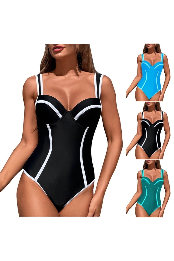 Womens Swimsuits Modest One Piece Bathing Suits Plus Size Long Torso Tummy Control Microkini Cute Athletic Swimwear Black L