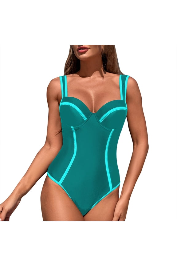 Womens Swimsuits Modest One Piece Bathing Suits Plus Size Long Torso Tummy Control Microkini Cute Athletic Swimwear Green L