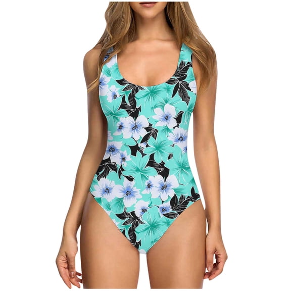 UTSJKR Womens Swimsuits One Piece Full Coverage Tummy Control Swimsuits Floral Backless Slimming Bathing Suits Light Blue M
