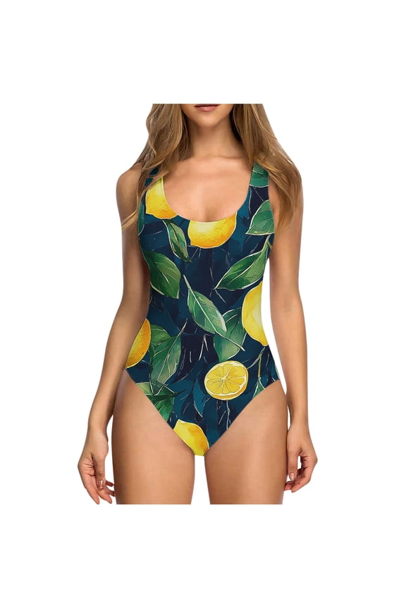 Womens Swimsuits One Piece Full Coverage Tummy Control Swimsuits Floral Backless Slimming Bathing Suits Yellow XXL