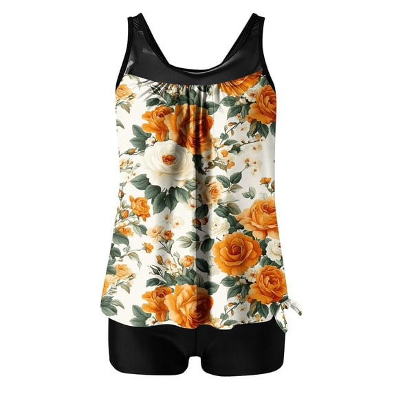 UTSJKR Womens Swimsuits Tankini Two Piece Modest Pattern Print Swimwear Sets Bathing Suits Tops Shorts Sporty Swimsuits Multicolor XXL