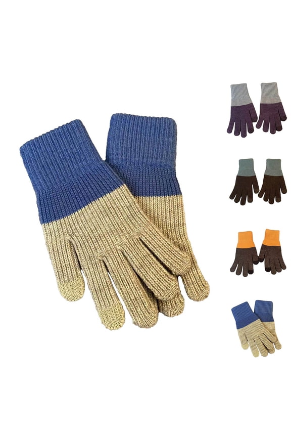 Womens Touch Screen Warm Gloves Cold Freezing Weather Cable Knit Texting Mittens Contrast Color Outdoor Sport Glove Blue