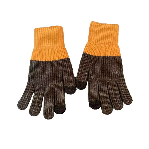 UTSJKR Womens Touch Screen Warm Gloves Cold Freezing Weather Cable Knit Texting Mittens Contrast Color Outdoor Sport Glove Orange