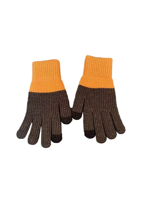 Womens Touch Screen Warm Gloves Cold Freezing Weather Cable Knit Texting Mittens Contrast Color Outdoor Sport Glove Orange