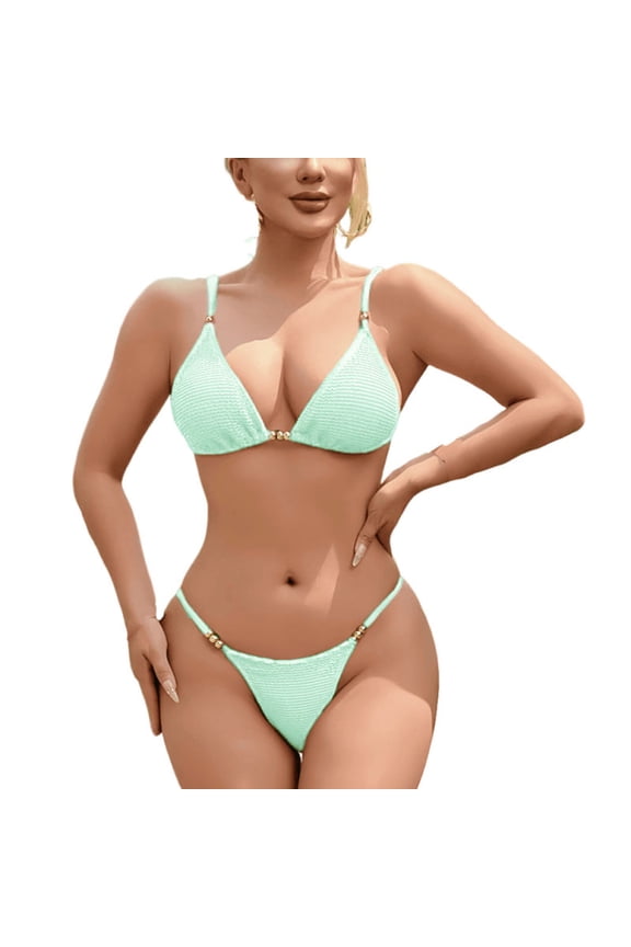 Womens Triangle Bikini Set Cheeky Triangle Top with Low Rise Bottoms Set Beach Pool Two Piece Swimwear Light Blue M