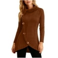thumbnail image 1 of UTSJKR Womens Turtleneck Kintted Sweater Lightweight Chunky Winter Sweaters Business Casual Long Sleeve Button Pullover Coats Brown XL, 1 of 6