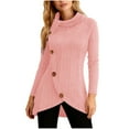 thumbnail image 1 of UTSJKR Womens Turtleneck Kintted Sweater Lightweight Chunky Winter Sweaters Business Casual Long Sleeve Button Pullover Coats Pink L, 1 of 6