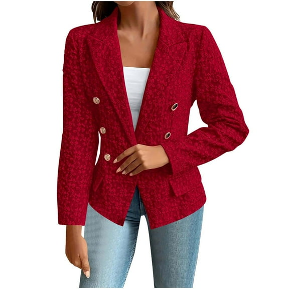 UTSJKR Womens Tweed Blazers Fashion Casual Long Sleeve Double Breasted Open Front Blazer Jackets Work Suits Red S