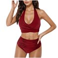 thumbnail image 1 of UTSJKR Womens Two Piece Bikini Set V Neck Push Up High Waisted Bathing Suits Tummy Control Swimsuits 2025 Trendy Swimwear Wine S, 1 of 5