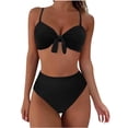 thumbnail image 1 of UTSJKR Womens Two Piece High Waisted Bikini Sets Sexy High Cut Swimsuit Tie Knot V Neck Bathing Suit Tummy Control Black 12-16, 1 of 7