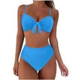 thumbnail image 1 of UTSJKR Womens Two Piece High Waisted Bikini Sets Sexy High Cut Swimsuit Tie Knot V Neck Bathing Suit Tummy Control Sky Blue 8-12, 1 of 1