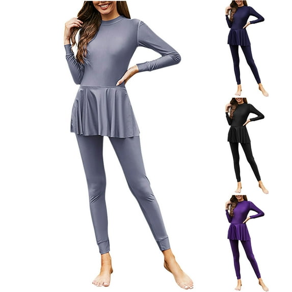 UTSJKR Womens Two Piece Muslim Swimsuits Reversible Modest Swimwear Full Coverage Rash Guard One Piece Bikini Islamic Bathing Suits Black XXXL