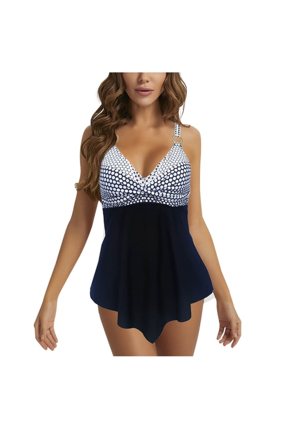 Womens Two Piece Swimsuits Polka Dot Twist V Neck Underwire Tankini Swimsuit Tops with Bottom Flowy Bathing Suits Black XXXL